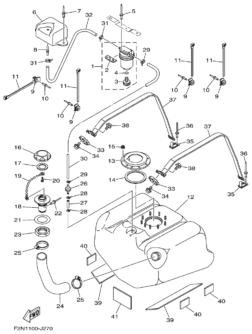 Yamaha F2NN FUEL TANK parts diagram
